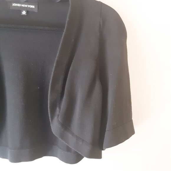 Jones New York Black Bolero Cropped Open Sweater Cardigan Short Sleeve Medium - Picture 5 of 13